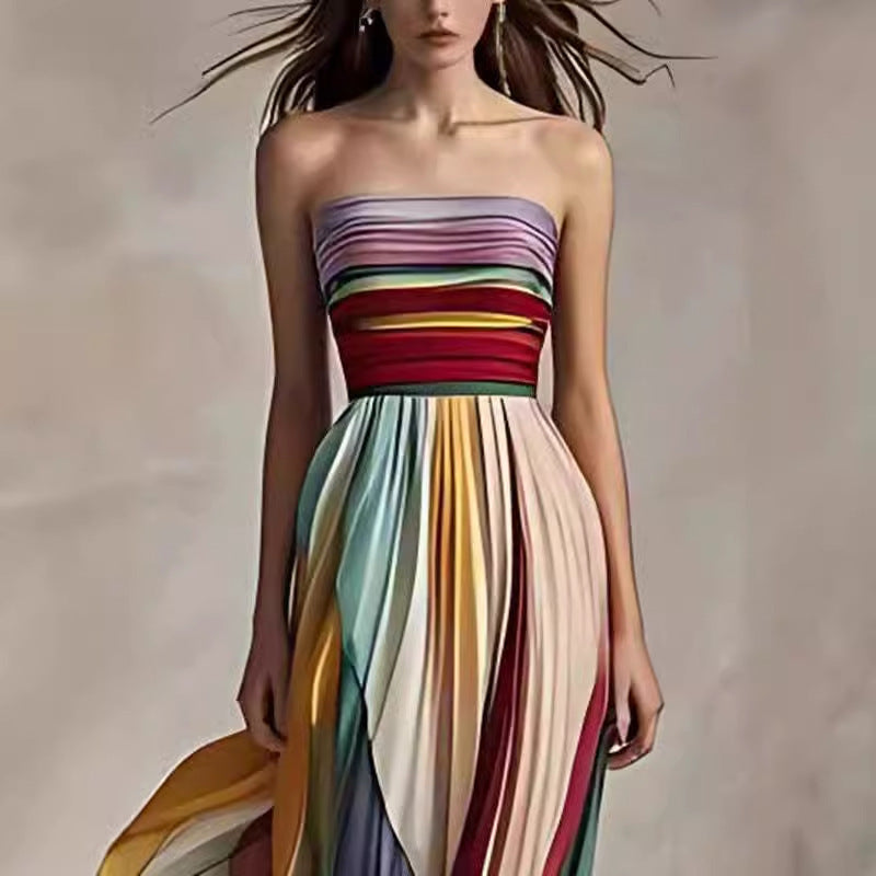 Robe Longue Amélia – Bustier Rayé et Dos Nu – vue du produit