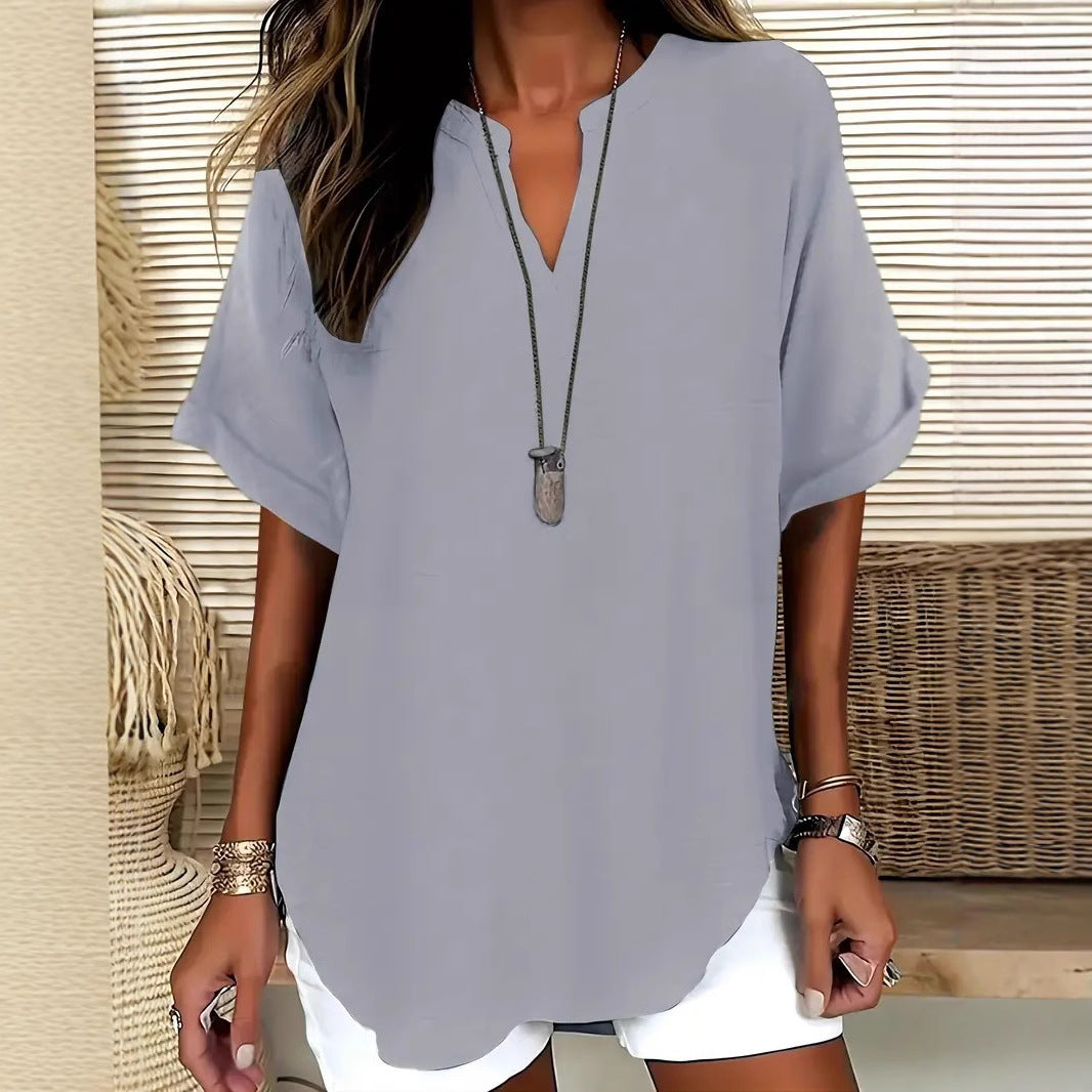 Chemise fluide femme Élina grise effet soie glacée