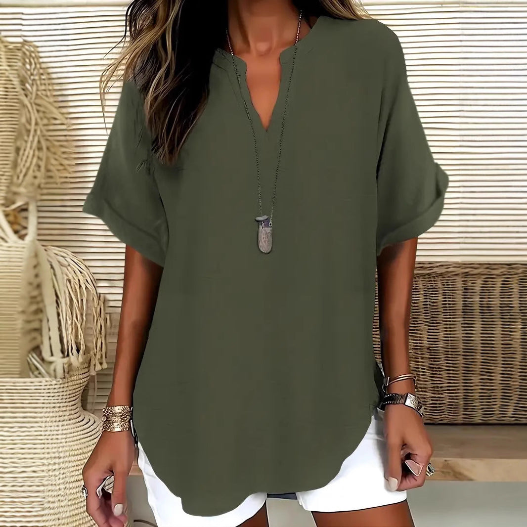 Chemise fluide femme Élina verte à manches chauve-souris