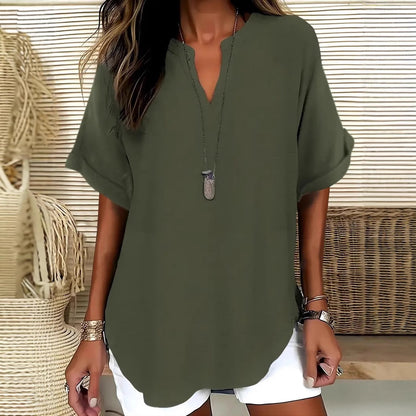 Chemise fluide femme Élina verte à manches chauve-souris