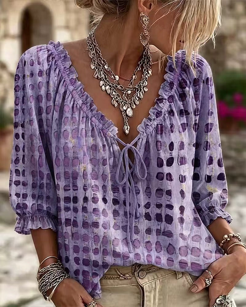 Chemise imprimée femme Maïa portée dans un style bohème chic