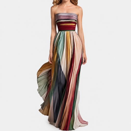 Robe Longue Amélia – Bustier Rayé et Dos Nu – vue principale